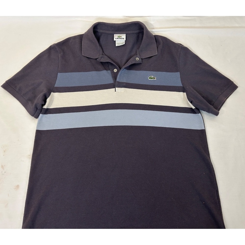 Lacoste Polo Shirt Mens S Grey Blue Made in France Croc S/S Logo Pique Knit